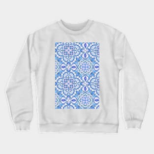 Cornflower Blue, Lilac & White Floral Pattern Crewneck Sweatshirt